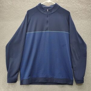 Peter Millar Perth Engineered Stripe Performance Quarter Zip Mens XL Blue